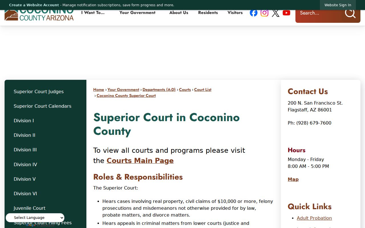 Coconino County court docket Superior Court source page