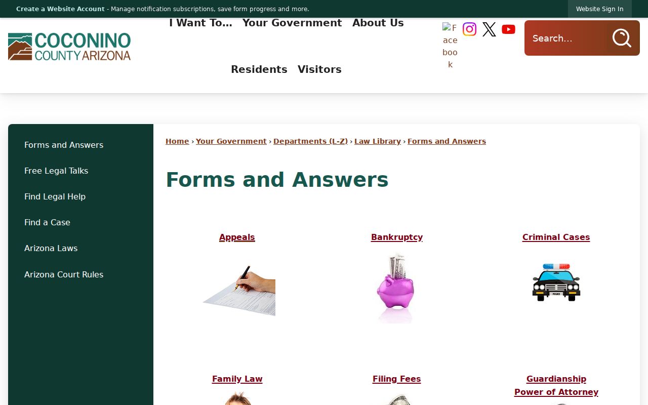 Coconino County civil court docket law library forms resource