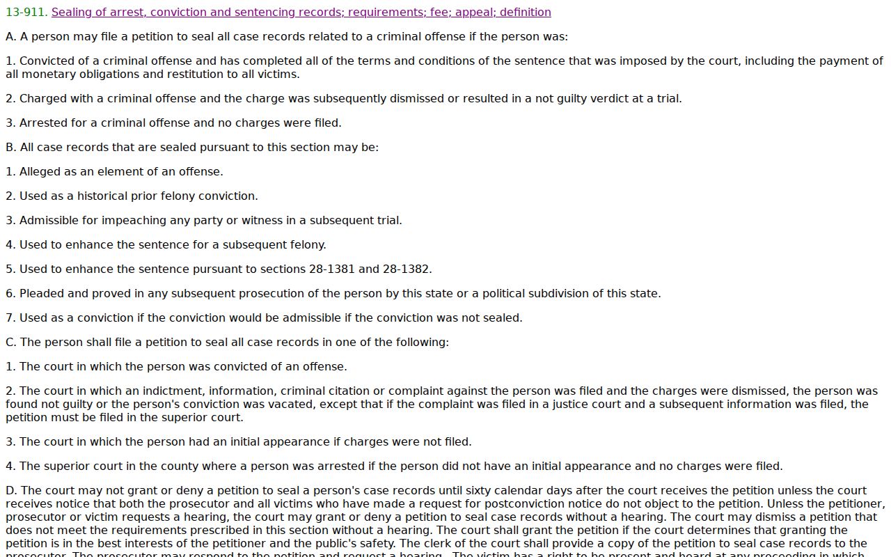 Coconino County criminal court docket sealing statute page