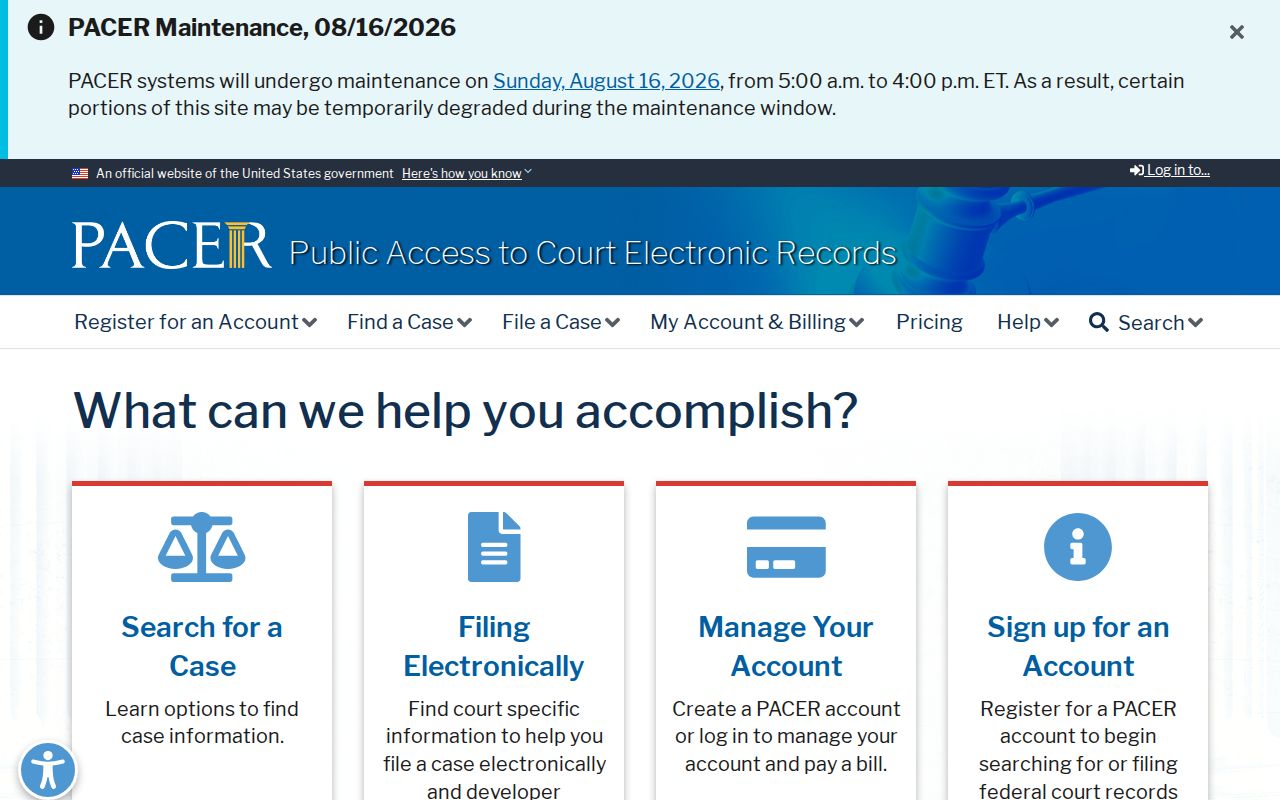 Coconino County court case records PACER federal search