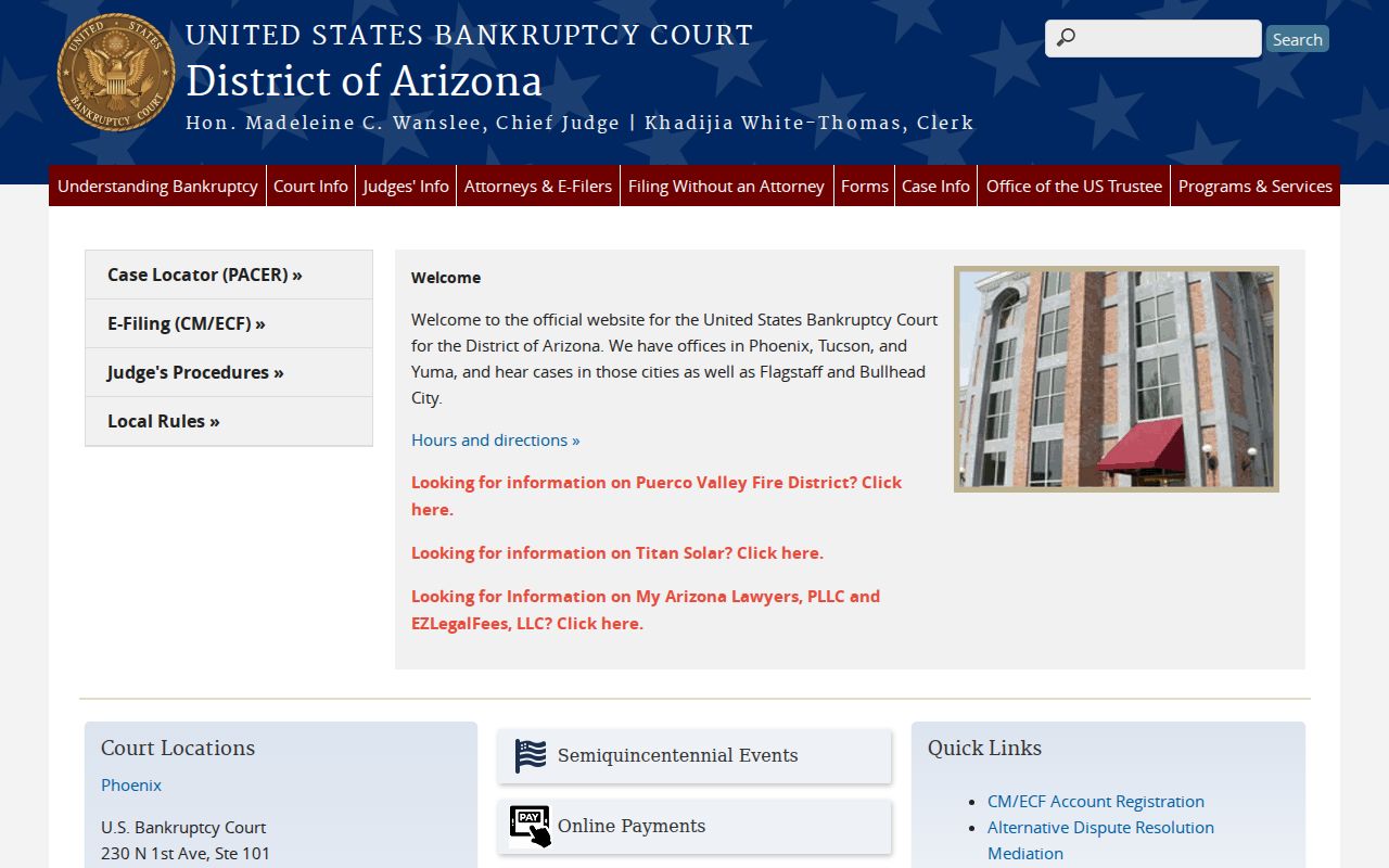 Coconino County court case records Arizona bankruptcy court