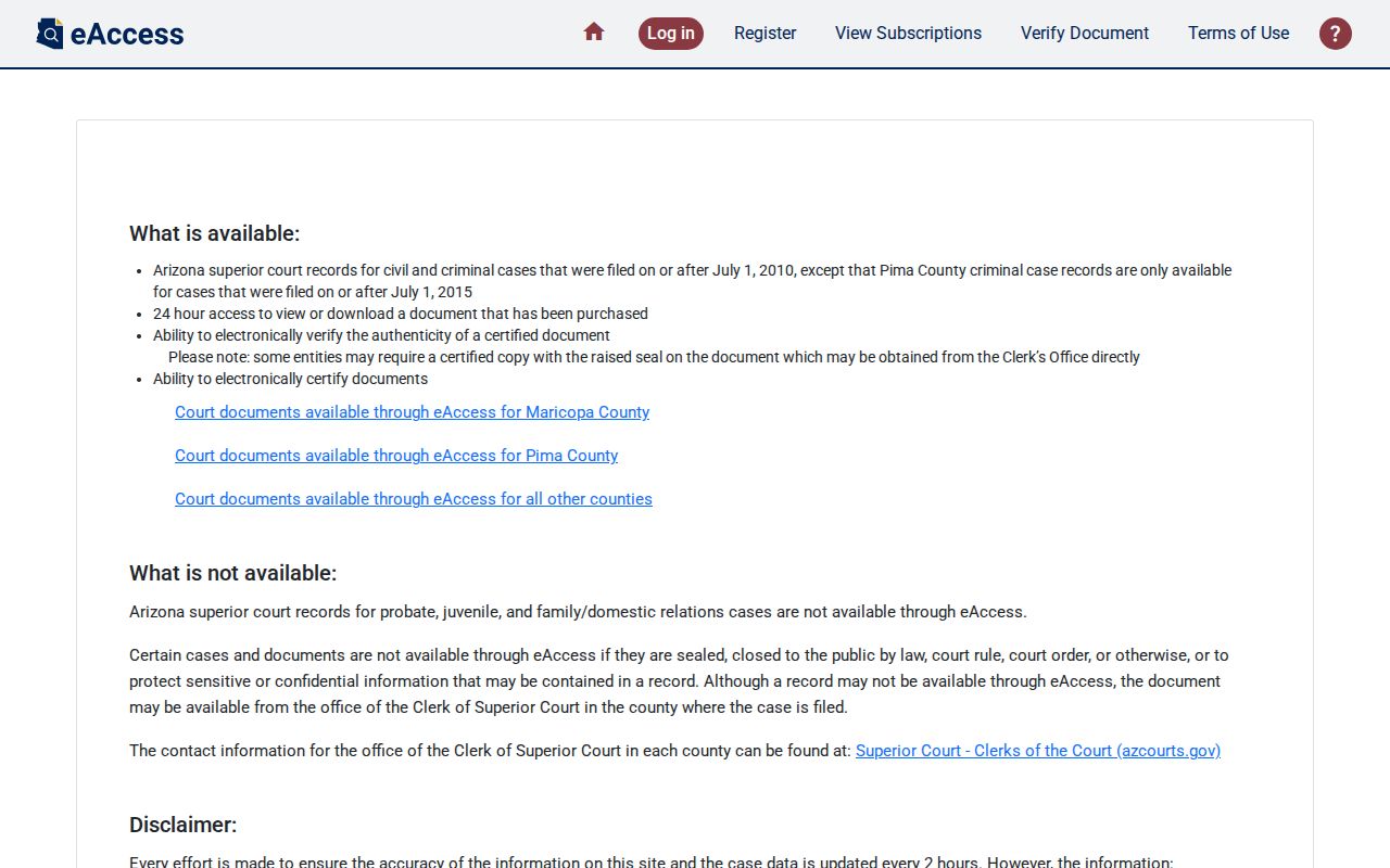 Coconino County docket search eAccess application