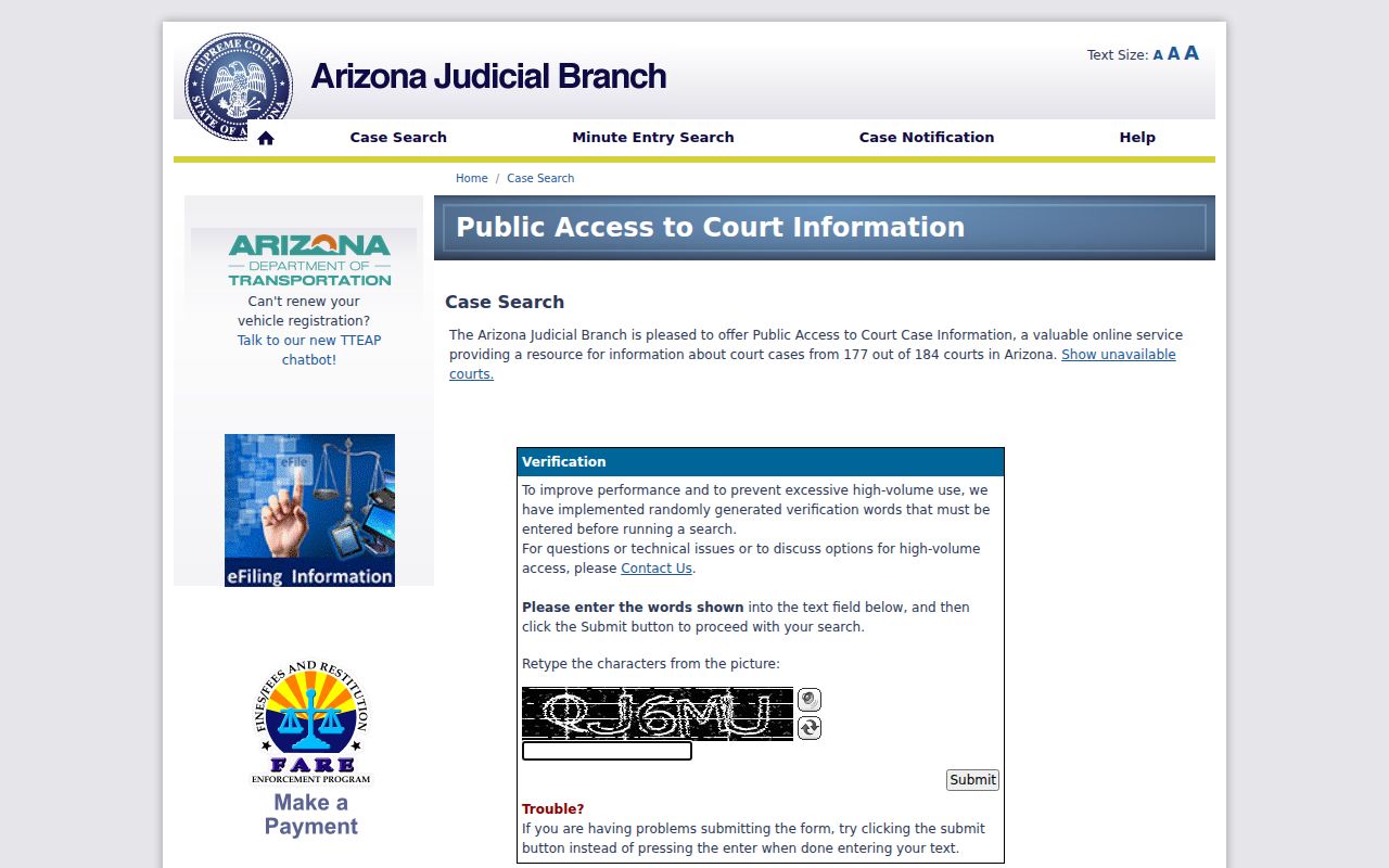 Coconino County docket search Public Access gateway